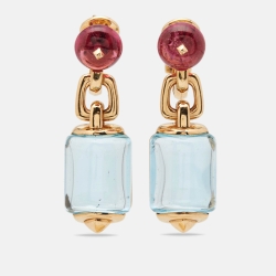 Pre Owned Bvlgari MVSA Topaz Rubelite 18k Rose Gold Earrings