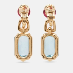 Pre Owned Bvlgari MVSA Topaz Rubelite 18k Rose Gold Earrings