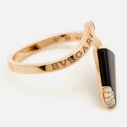Pre Owned Bvlgari Gelati Onyx Diamond 18k Rose Gold Ring Size 56