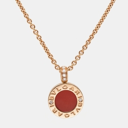 Pre Owned Bvlgari Bvlgari Bvlgari Diamonds Carnelian Mother of Pearl 18k Rose Gold Necklace