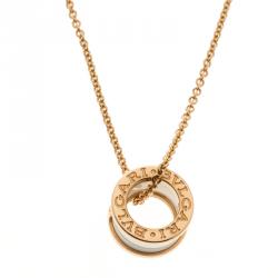 Bvlgari B.Zero1 White Ceramic 18k Rose Gold Pendant Necklace