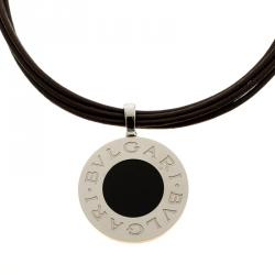 Bvlgari Reversible 18K Yellow Gold with MOP & Steel with Onyx Pendant Leather Cord Necklace 