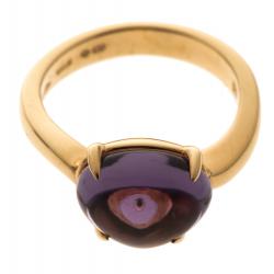 Bvlgari Sassi Amethyst Cabochon 18k Yellow Gold Ring Size 50