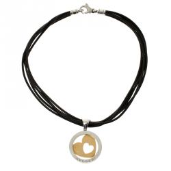 Bvlgari Tondo Heart 18k Gold & Stainless Steel Pendant Cord Necklace