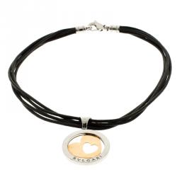 Bvlgari Tondo Heart 18k Gold & Stainless Steel Pendant Cord Necklace