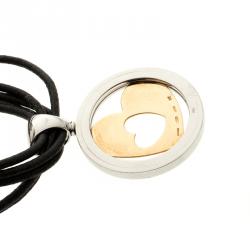 Bvlgari Tondo Heart 18k Gold & Stainless Steel Pendant Cord Necklace