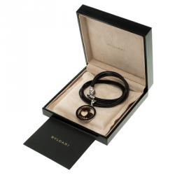 Bvlgari Tondo Heart 18k Gold & Stainless Steel Pendant Cord Necklace