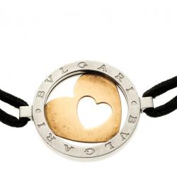 Bvlgari Tondo Heart 18k Gold & Stainless Steel Cord Bracelet