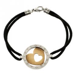 Bvlgari Tondo Heart 18k Gold & Stainless Steel Cord Bracelet