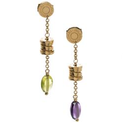 Pre Owned Bvlgari B.Zero1 Peridot & Amethyst 18k Rose Gold Drop Earrings