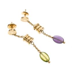 Pre Owned Bvlgari B.Zero1 Peridot & Amethyst 18k Rose Gold Drop Earrings