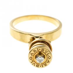 Pre Owned Bvlgari B.Zero1 18k Yellow Gold Diamond Charm Ring Size 56