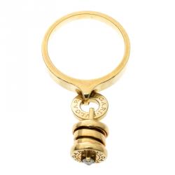 Pre Owned Bvlgari B.Zero1 18k Yellow Gold Diamond Charm Ring Size 56