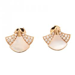 Pre Owned Bvlgari Divas' Dream Mother of Pearl & Diamond 18K Rose Gold Stud Earrings