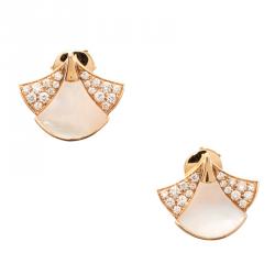 Pre Owned Bvlgari Divas' Dream Mother of Pearl & Diamond 18K Rose Gold Stud Earrings