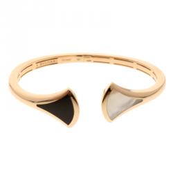 Pre Owned Bvlgari Divas' Dream Mother of Pearl & Onyx 18k Rose Gold Open Cuff Bracelet S
