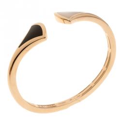 Pre Owned Bvlgari Divas' Dream Mother of Pearl & Onyx 18k Rose Gold Open Cuff Bracelet S
