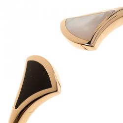 Pre Owned Bvlgari Divas' Dream Mother of Pearl & Onyx 18k Rose Gold Open Cuff Bracelet S