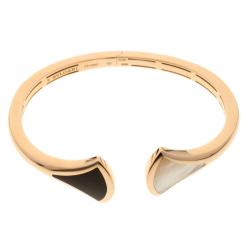 Pre Owned Bvlgari Divas' Dream Mother of Pearl & Onyx 18k Rose Gold Open Cuff Bracelet S