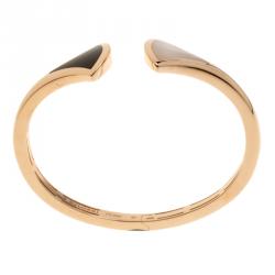 Pre Owned Bvlgari Divas' Dream Mother of Pearl & Onyx 18k Rose Gold Open Cuff Bracelet S