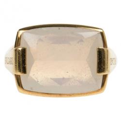 Pre Owned Bvlgari 18K Yellow Gold Chalcedony Ring Size 52
