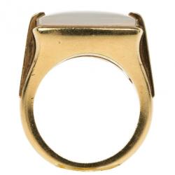 Pre Owned Bvlgari 18K Yellow Gold Chalcedony Ring Size 52