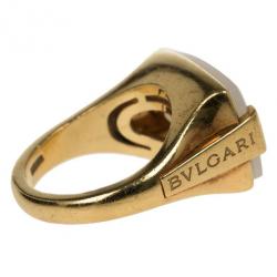 Pre Owned Bvlgari 18K Yellow Gold Chalcedony Ring Size 52