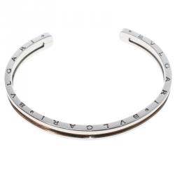 Pre Owned Bvlgari B.Zero1 Steel & 18k Rose Gold Open Cuff Bracelet Size S