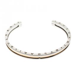 Pre Owned Bvlgari B.Zero1 Stainless Steel & 18k Rose Gold Open Cuff Bracelet S