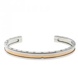 Pre Owned Bvlgari B.Zero1 Stainless Steel & 18k Rose Gold Open Cuff Bracelet S