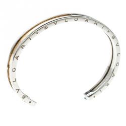 Pre Owned Bvlgari B.Zero1 Stainless Steel & 18k Rose Gold Open Cuff Bracelet S