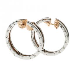 Bvlgari B.Zero1 18k Rose Gold & Stainless Steel Hoop Earrings 