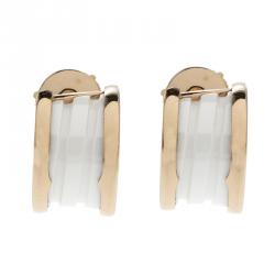 Pre Owned Bvlgari B.Zero1 White Ceramic 18k Rose Gold Earrings