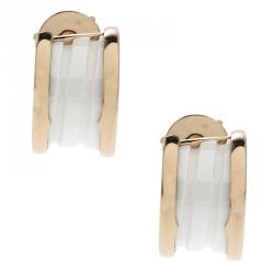 Pre Owned Bvlgari B.Zero1 White Ceramic 18k Rose Gold Earrings