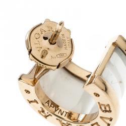 Pre Owned Bvlgari B.Zero1 White Ceramic 18k Rose Gold Earrings
