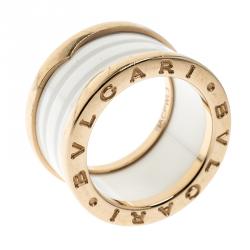 Pre Owned Bvlgari B.Zero1 4 Band White Ceramic 18k Rose Gold Ring Size 50
