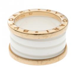Pre Owned Bvlgari B.Zero1 4 Band White Ceramic 18k Rose Gold Ring Size 50