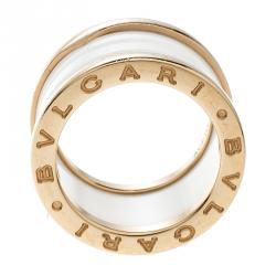 Pre Owned Bvlgari B.Zero1 4 Band White Ceramic 18k Rose Gold Ring Size 50