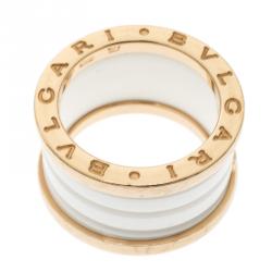 Pre Owned Bvlgari B.Zero1 4 Band White Ceramic 18k Rose Gold Ring Size 50