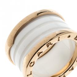 Pre Owned Bvlgari B.Zero1 4 Band White Ceramic 18k Rose Gold Ring Size 50