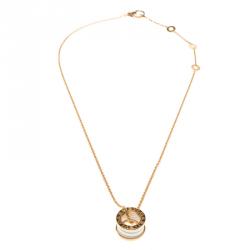 Pre Owned Bvlgari B.Zero1 White Ceramic 18k Rose Gold Pendant Necklace