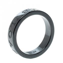 Bvlgari Diamond Black Ceramic Band Ring Size 54