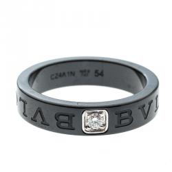 Bvlgari Diamond Black Ceramic Band Ring Size 54
