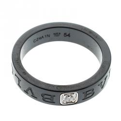 Bvlgari Diamond Black Ceramic Band Ring Size 54