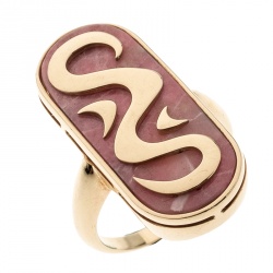Pre Owned Bvlgari Vintage Rhodochrosite Inlay 18k Yellow Gold Ring Size 57