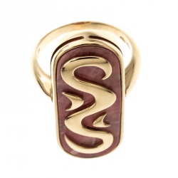 Pre Owned Bvlgari Vintage Rhodochrosite Inlay 18k Yellow Gold Ring Size 57