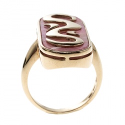 Pre Owned Bvlgari Vintage Rhodochrosite Inlay 18k Yellow Gold Ring Size 57