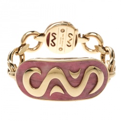 Pre Owned Bvlgari Vintage Rhodochrosite Inlay 18k Yellow Gold Bracelet