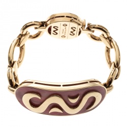 Pre Owned Bvlgari Vintage Rhodochrosite Inlay 18k Yellow Gold Bracelet