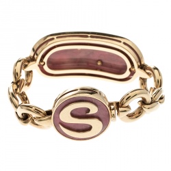 Pre Owned Bvlgari Vintage Rhodochrosite Inlay 18k Yellow Gold Bracelet